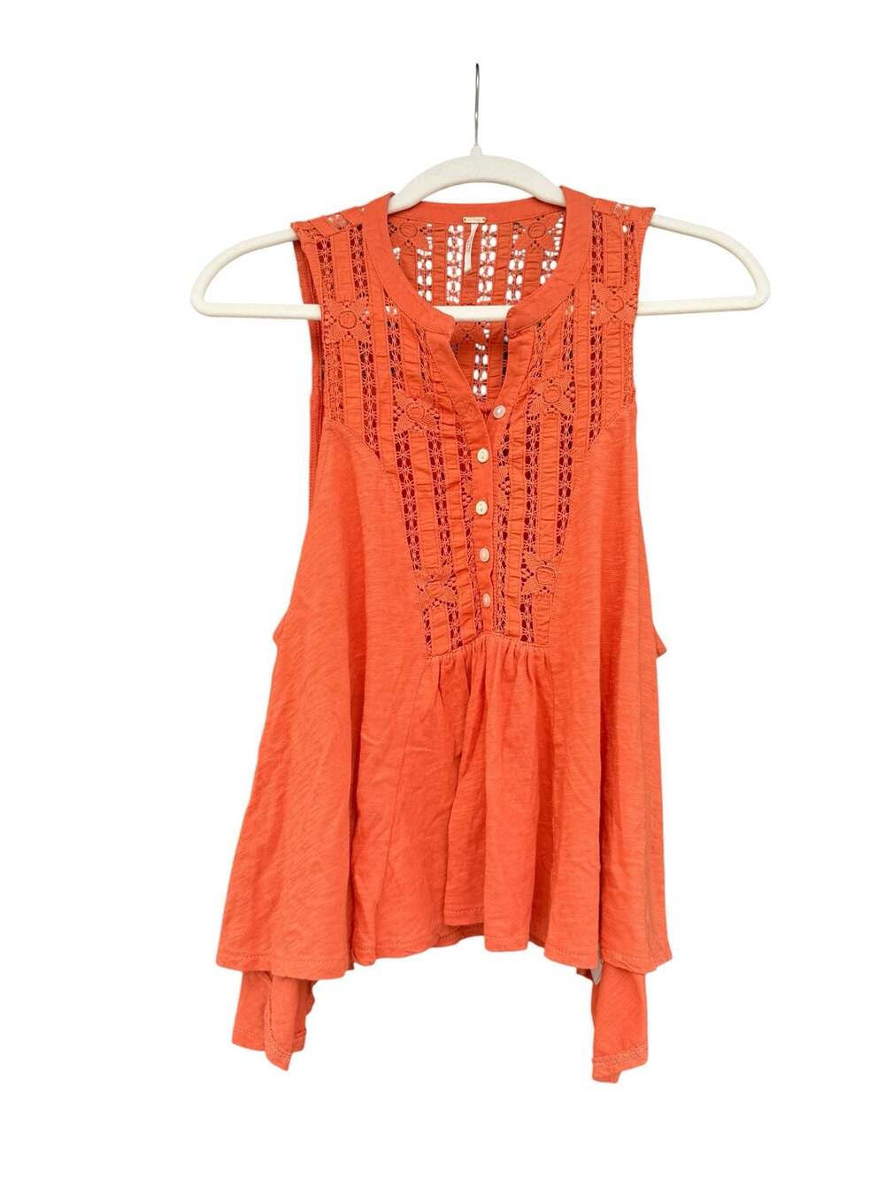 Free People Sleeveless Lace-Trimmed Button-Down Swing Tank Top